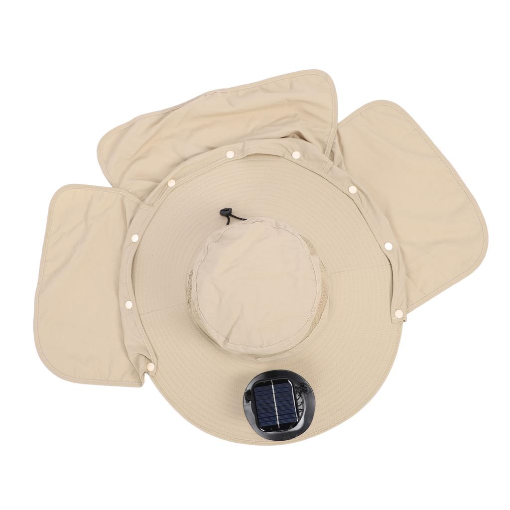 Solar Fan Sun Hat USB Rechargeable   UPF50 Waterproof Wide Brim Fishing Hat with Neck Flap for Beach Garden Outdoor Sports