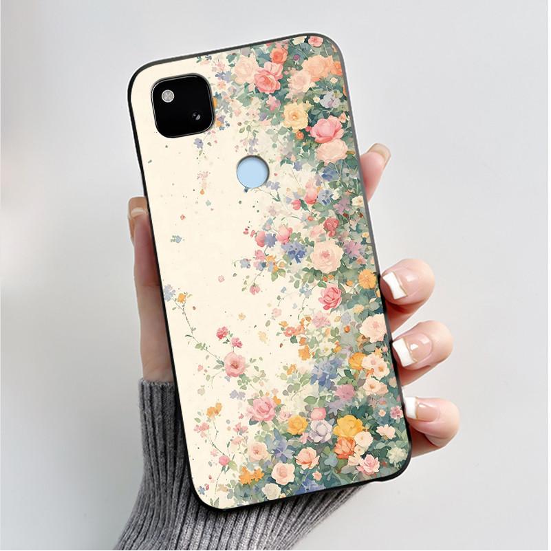 Case For Google Pixel 4a Luxury Fashion Butterfly Flowers Soft Matte TPU Silicon Back Cover Black For Pixel4a 4G 5G Phone Case