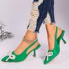 Plus Size Women Pointed Toe Pearl Bow Stiletto Buckle Back Strap High Heel Sandals