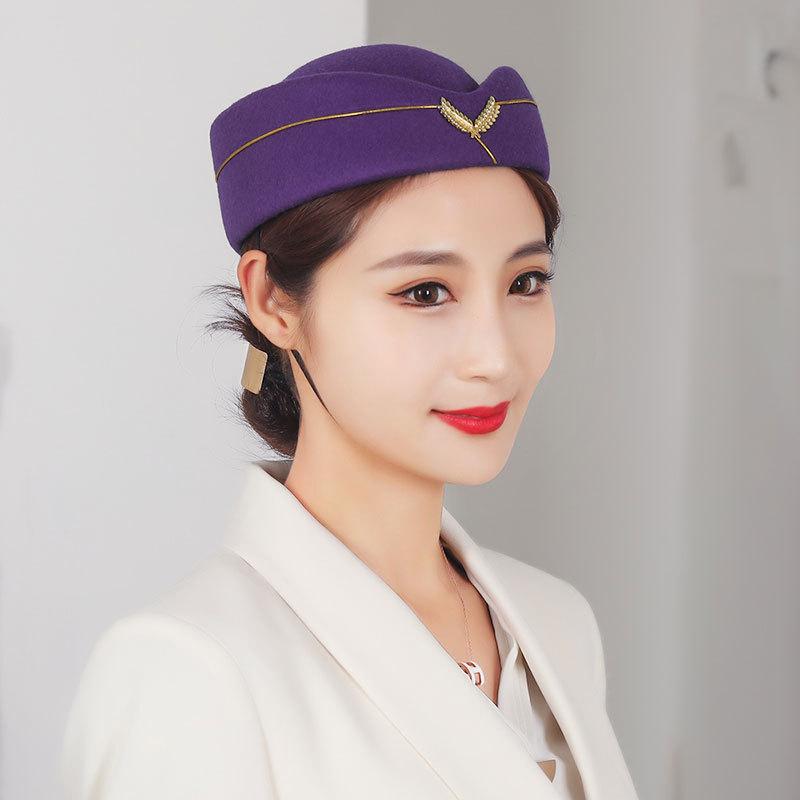 Women's Hat Ceremonial Guard Drum Team Performance Dance Hat Band Uniform Flight Attendant Beret