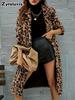 Women's Oversized Casual Long Fur Cheetah Print Coat Jacket Windbreaker