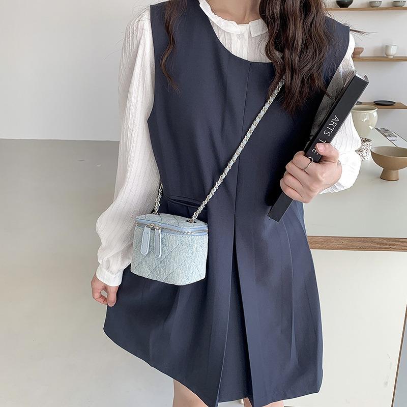 Rhombus box messenger bag women's niche design simple chain denim bag mini fashion shoulder bag women