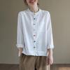 Loose Plus Size Cotton Linen Long Sleeve Blouse - Women's Spring/Autumn 2025 Collection