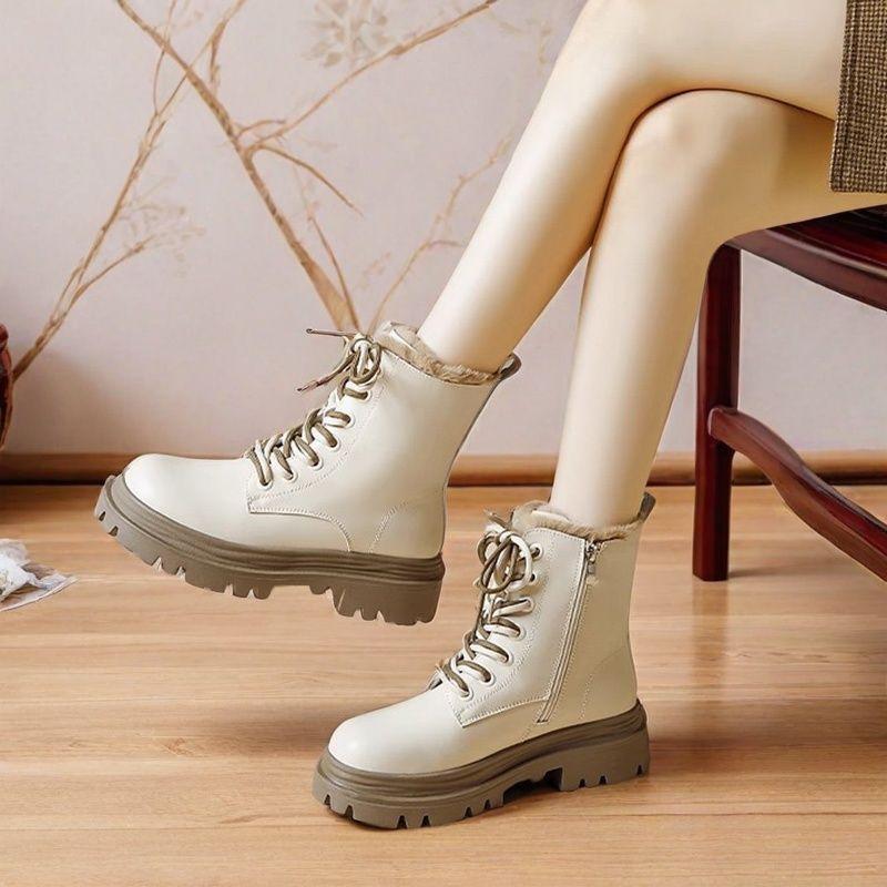 British Style Lace-up Thick Bottom Ankle Boots Women Fashion Round Toe Platform Boots Comfortable Winter Warm Designer Boots