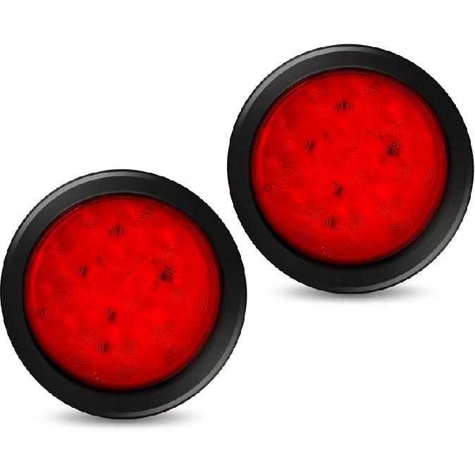 4Pcs 4" Round Led Trailer Lights Kit Red 12 LED Boat Marker Lights Brake Lights Stop Turn Side Utility Tail Lights Waterproof Hitch Light For Truck