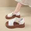 Fashion 2025 Women'S Leather Upper Plus Size Sandals Open Toe Roman Thick Sole Flat Sandals Hollow Breathable Comfort