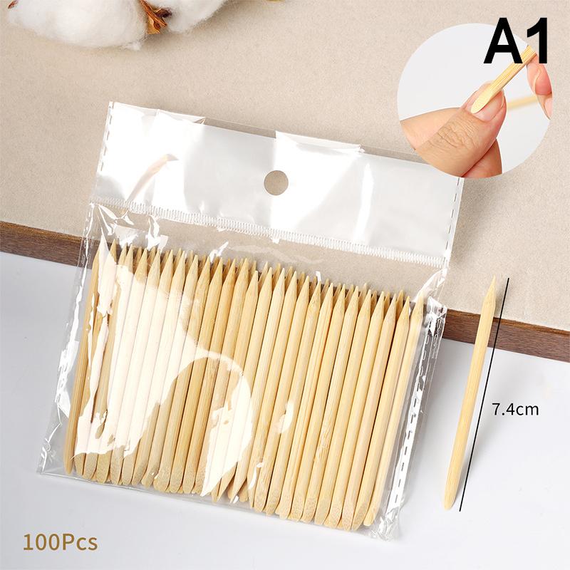 

100Pcs Orange Wood Cuticle Sticks Set Double Headed Forks Nail Manicure Tools 5 Sizes Cuticle Pusher Remove Tool
