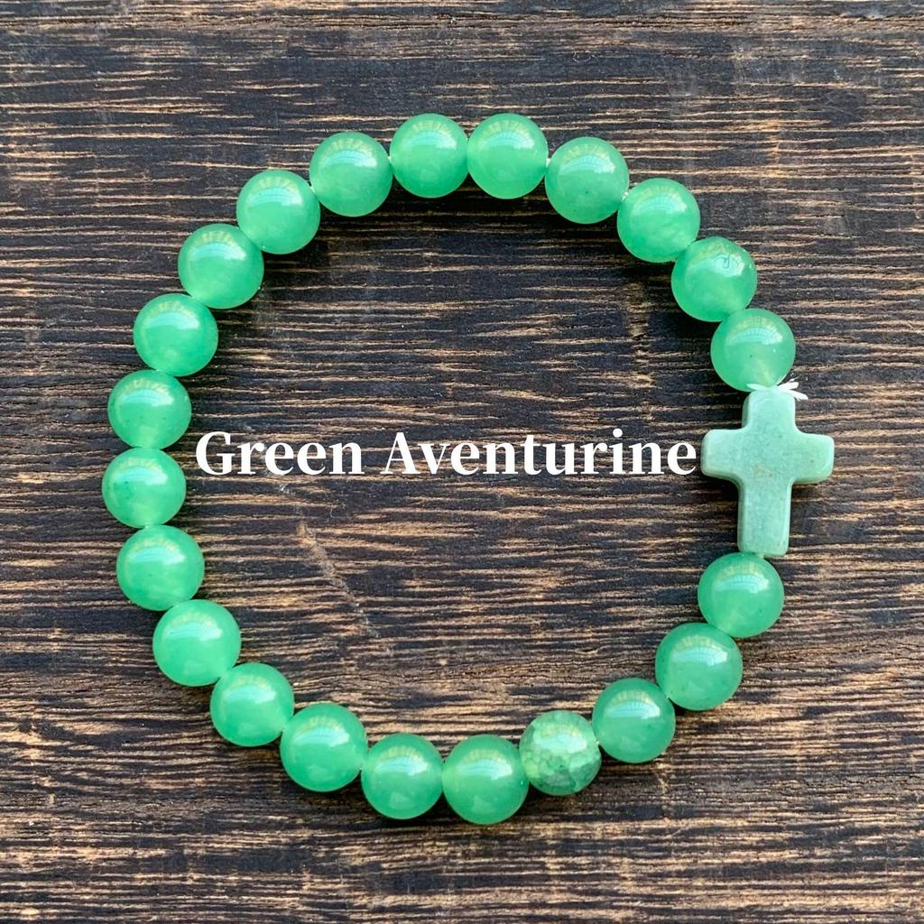 Natürliches Tigerauge, Grüner Aventurin, Türkis und Malachit Kreuz Perlenarmband