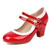 Pink Patent Leather Double Ankle Strap Mary Janes Women High Block Heels White Purple Bordered Sweet Dress Lady Round Toe Pumps