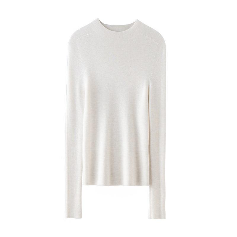 Women's Seamless 60-Count Fine Wool Half-High Neck Knit Sweater - Slim Fit Autumn/Winter Base Layer