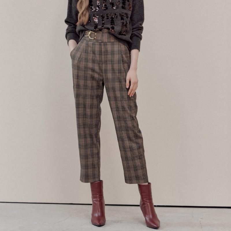 Maxza Buckle Detail Glencheck Semi Baggy Fit Pants Cd03ql001on