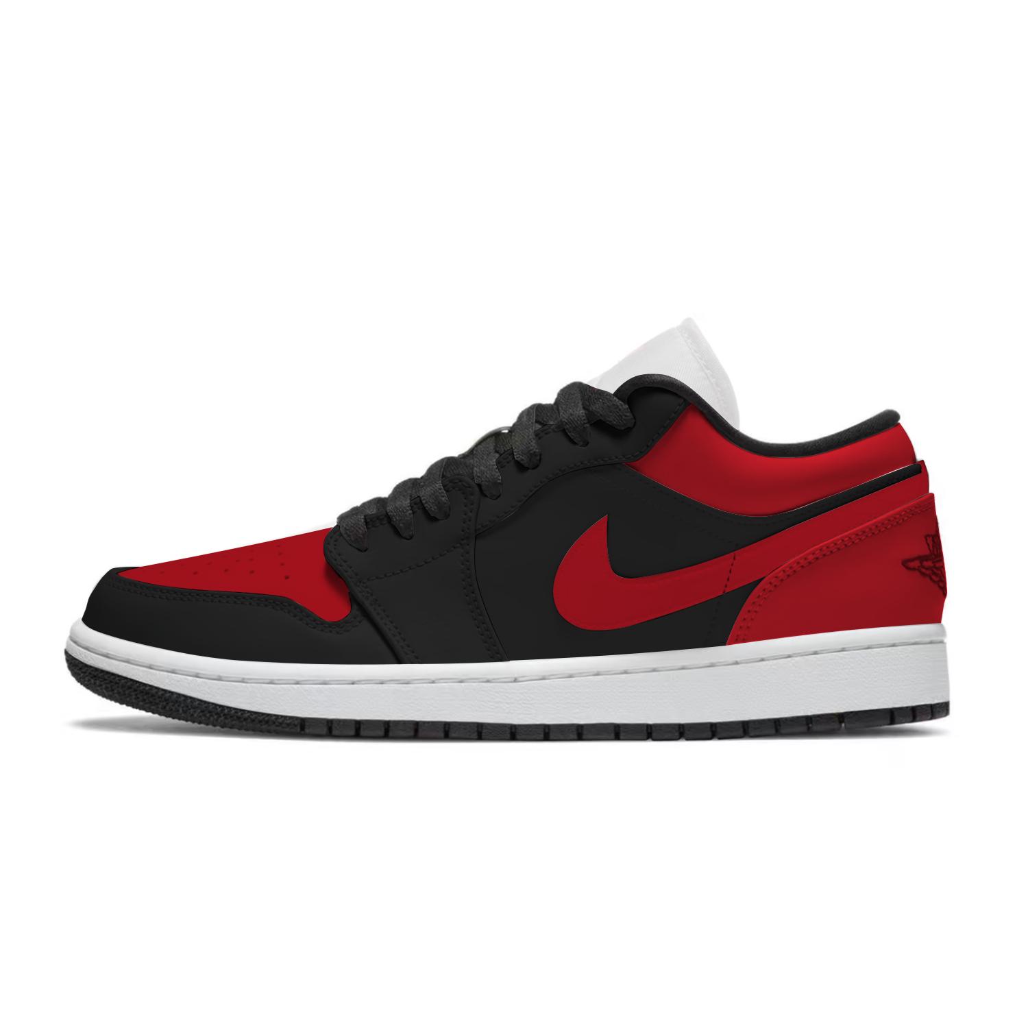 

Jordan Air Jordan 1 Classic And Versatile Abrasion Resistant Low top Vintage Basketball Shoes Unisex Black Red 553558-132(Team758-) 40