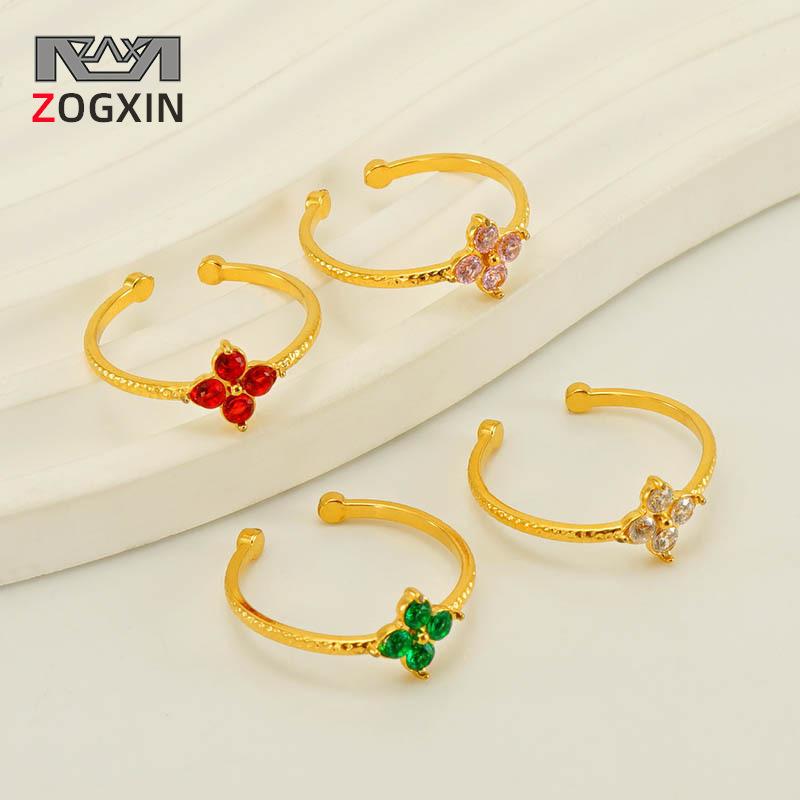Adjustable Titanium Steel Ring with Zirconia Flower - European Style
