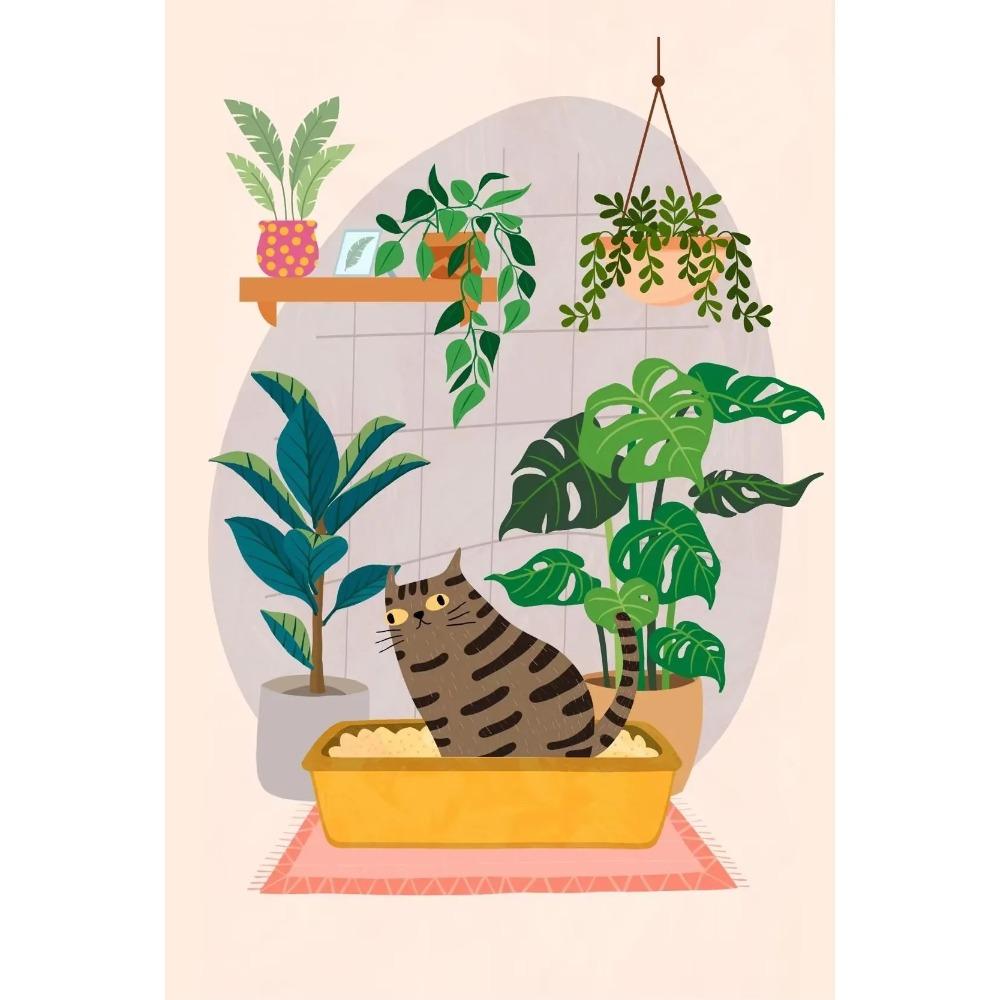 Watercolor Cute Kittens Potted Plant Canvas Print Cartoon Green Plants Animals Wall Art Postes for Modern Living Room Home Decor