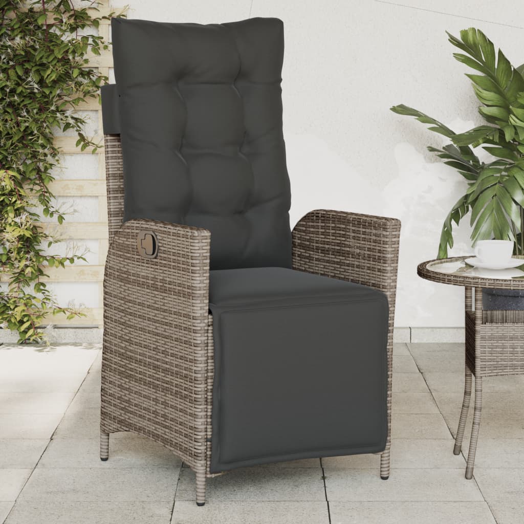 Garden Armchair with Footrest 2 pcs Adjustable Grey Poly Rattan
