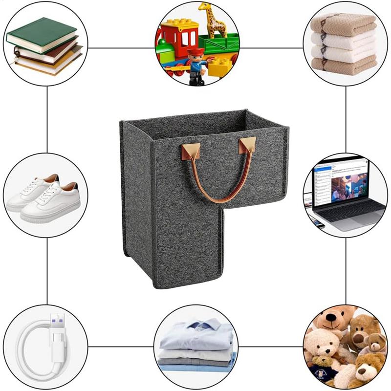 Stair Basket with Leather Handles Felt L-Shape Large Capacity Stair Step Bin Foldable Staircase Organizer for Clothes Toys