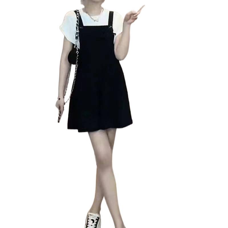 Trendy Black Straight-Leg Draping Suspender Pants for Women - Slimming, Versatile, Casual Summer Style