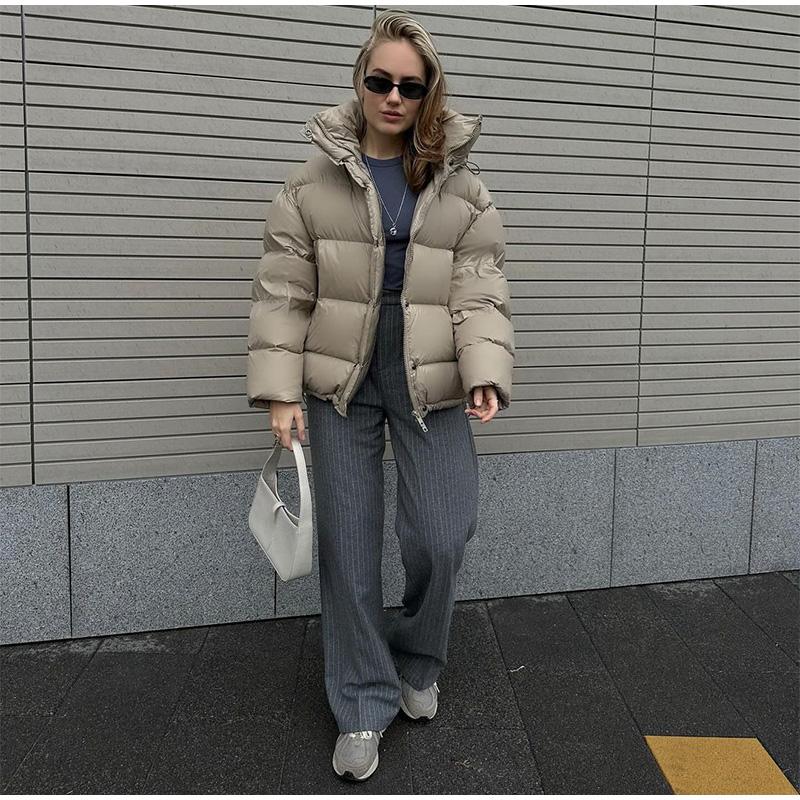 Kapuzen-Daunenjacke Damen Winter 2025 Neue Mode Grau Brotjacke Lässige Kurze Steppjacke
