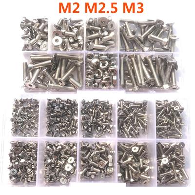 210-500 SZT Śruba z łbem sześciokątnym metryczna wpuszczana M2 M2.5 M3 z płaskim łbem śruba maszynowa zestaw asortymentowy śruba imbusowa ze stali nierdzewnej