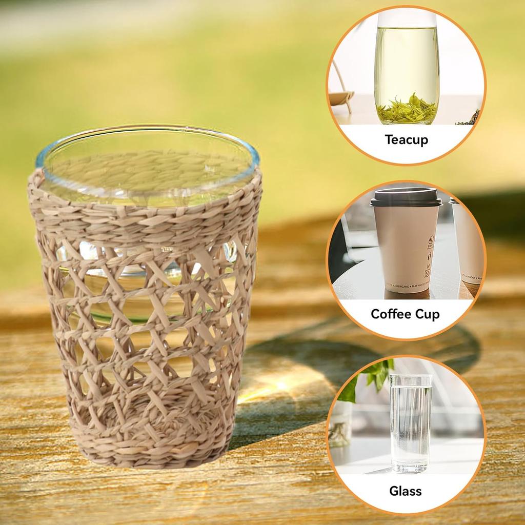 6 Stück Handgewebte Vasenhülle, Handgewebter Weidenbecherhalter Niedliche Gemütliche Becherhüllen Weidenbecherhalter Rattan-Becherhüllen für Zuhause