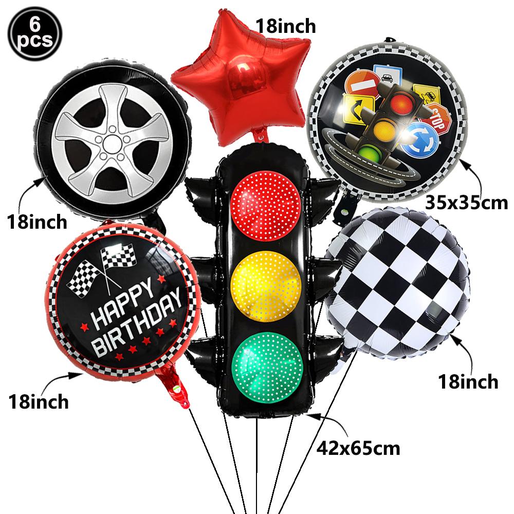 Rennwagen Party Dekorationen Karomuster Rennstrecke Banner Tischdecke Fahnen Banner Ballons für Kinder Renn-Geburtstagsparty Zubehör