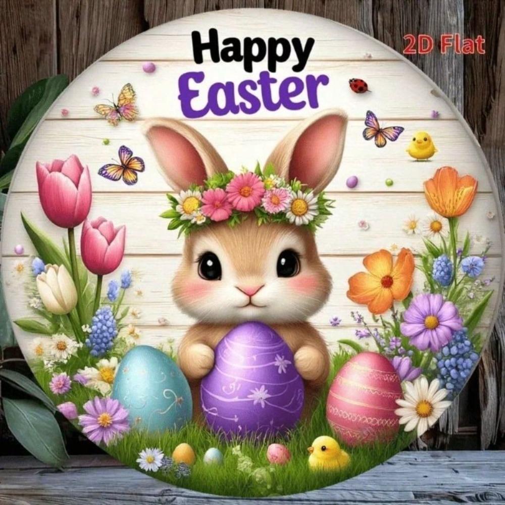 Easter Metal Sign with Rabbit Decor for Home Wall Art