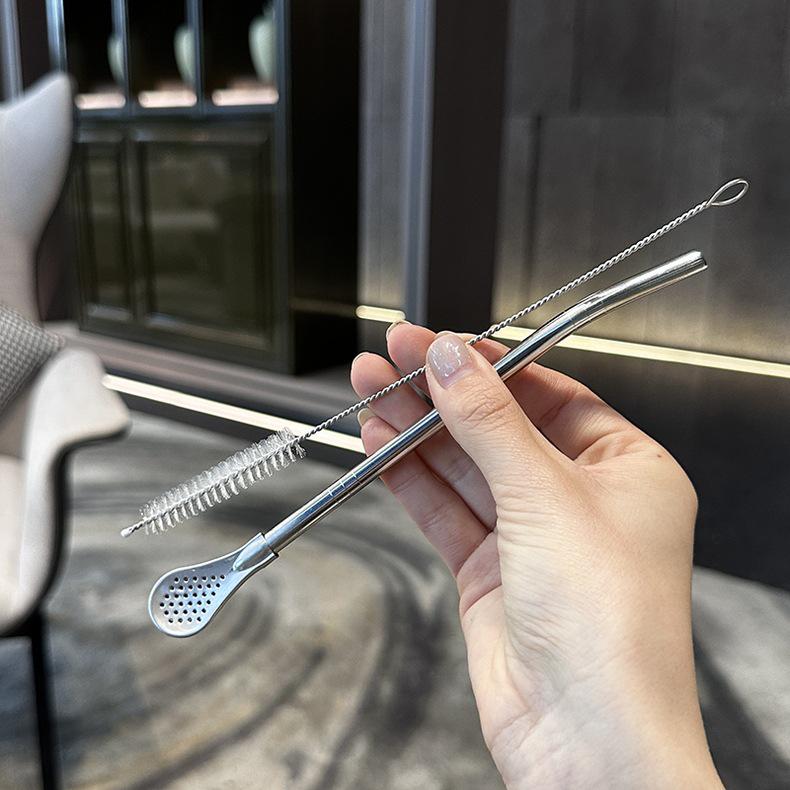 Detachable 304 Stainless Steel Straw & Stirring Spoon with Yerba Mate Filter