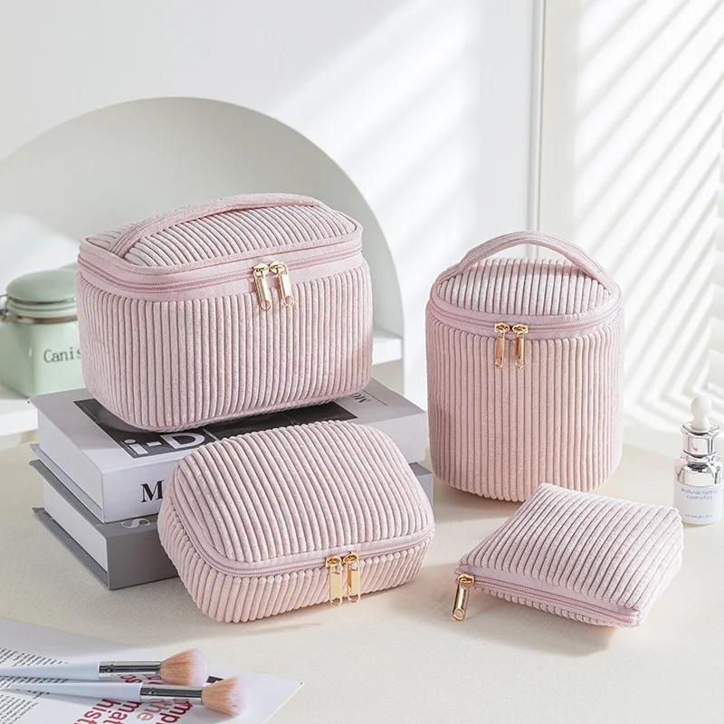 Neue Damen Plüsch Kosmetiktasche Kariert Reißverschluss Kosmetiktasche Box Tragbare Kosmetik Aufbewahrungstasche