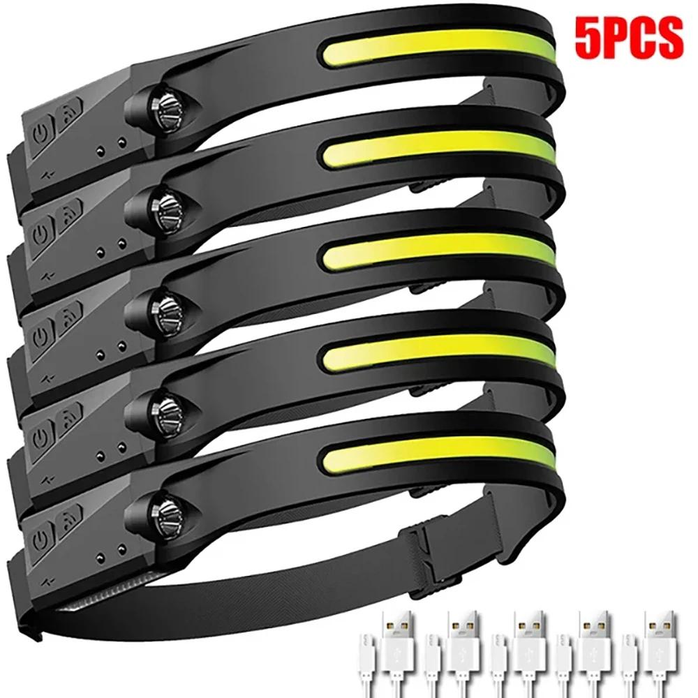 XPE+COB LED Sensor Headlamp USB Rechargeable Camping Search Light Headlight Led Head Torch Head Flashlight for Fishing Lantern