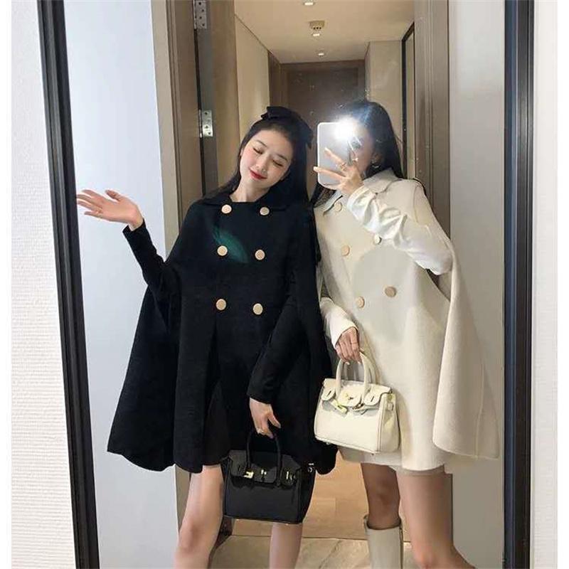 Women's Autumn Winter British Style Woolen Coat Loose Cowl Neck Wrap Shoulder Top Korean Version Casual Fashion Outerwear