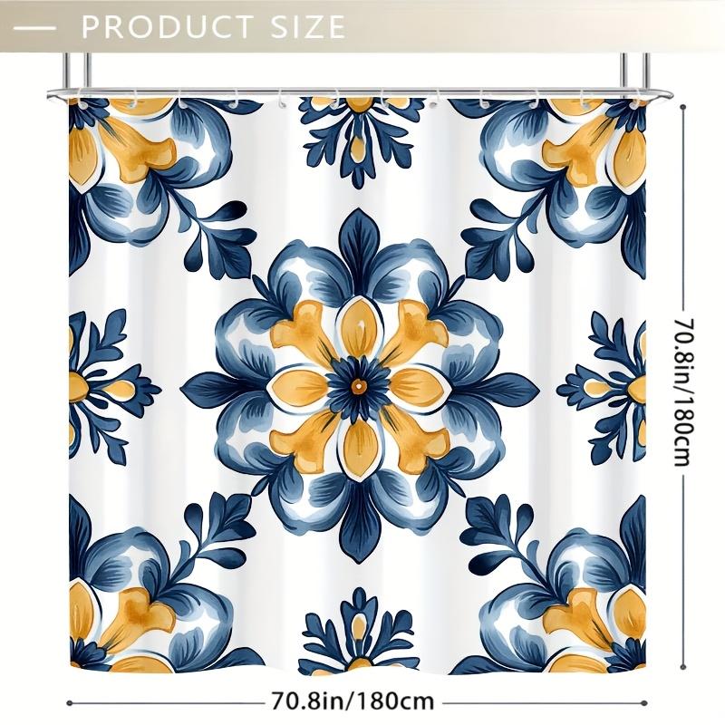 Blue Mustard Yellow Flat Pattern Shower Curtain 70.8"x70.8", Durable Polyester, Easy Clean, for Bathroom/Bathtub/Window Decor
