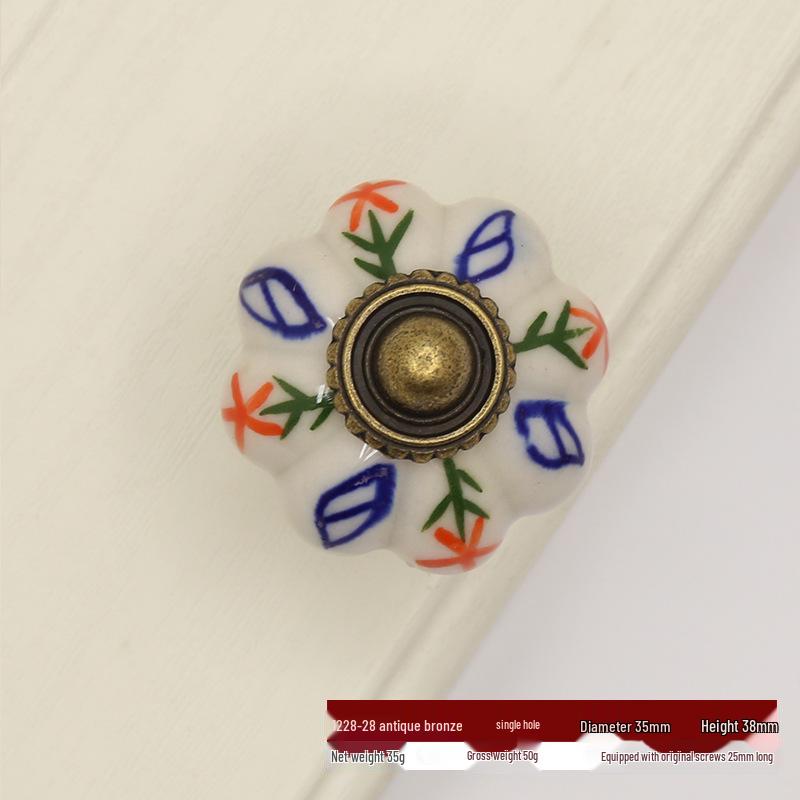 Hand-Painted Ceramic Floral Pumpkin Drawer & Cabinet Handle