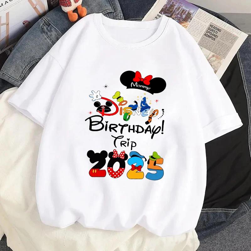 

2025 Disney Family Vacation Graphic Printed Tshirt Clothes Summer Women Casual Short Sleeves Streetwear T Shirt Tees Tops S