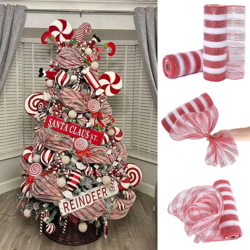 Shiny Christmas Decoration Mesh Ribbon 26cm Christmas Flower Wreath Mesh  Gift Package