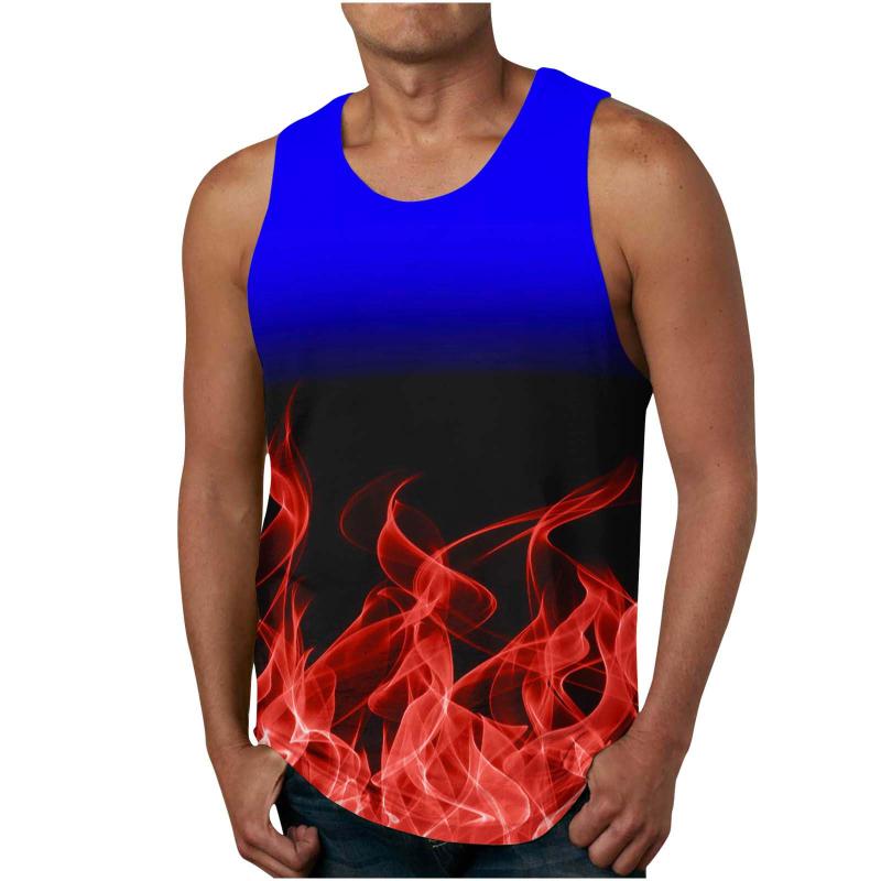 Summer Round Neck 3D Flame Printed Top Fashionable Casual Sleeveless Men's Tank Tops