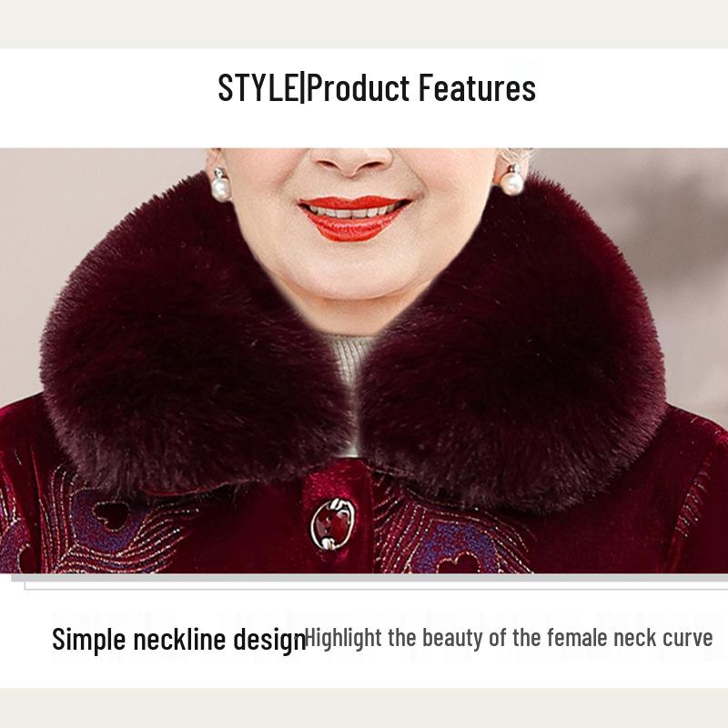 Women's Winter Warm Mid-Length Cotton Jacket for Middle-Aged and Elderly with Thick Velvet Lining