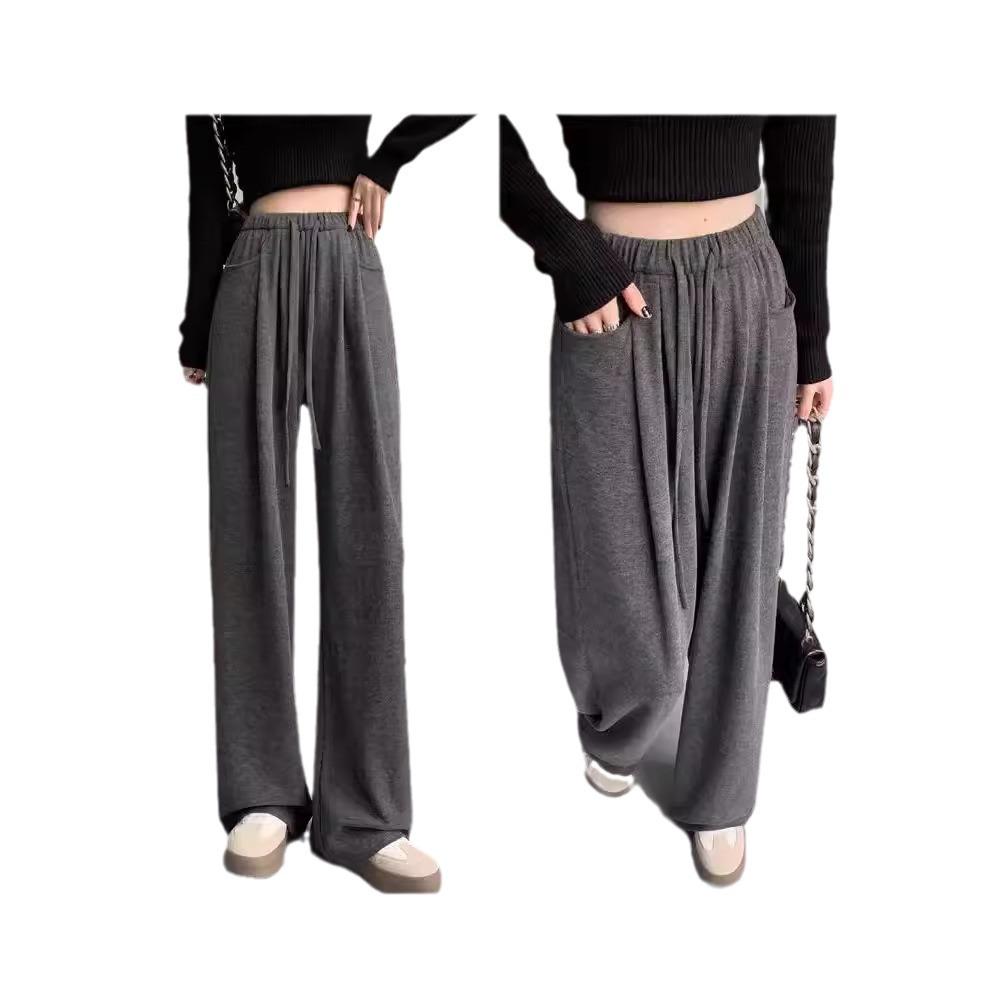 Damskie miękkie spodnie z szerokimi nogawkami - Petite, casualowe, drapowane proste nogawki na wiosnę i jesień