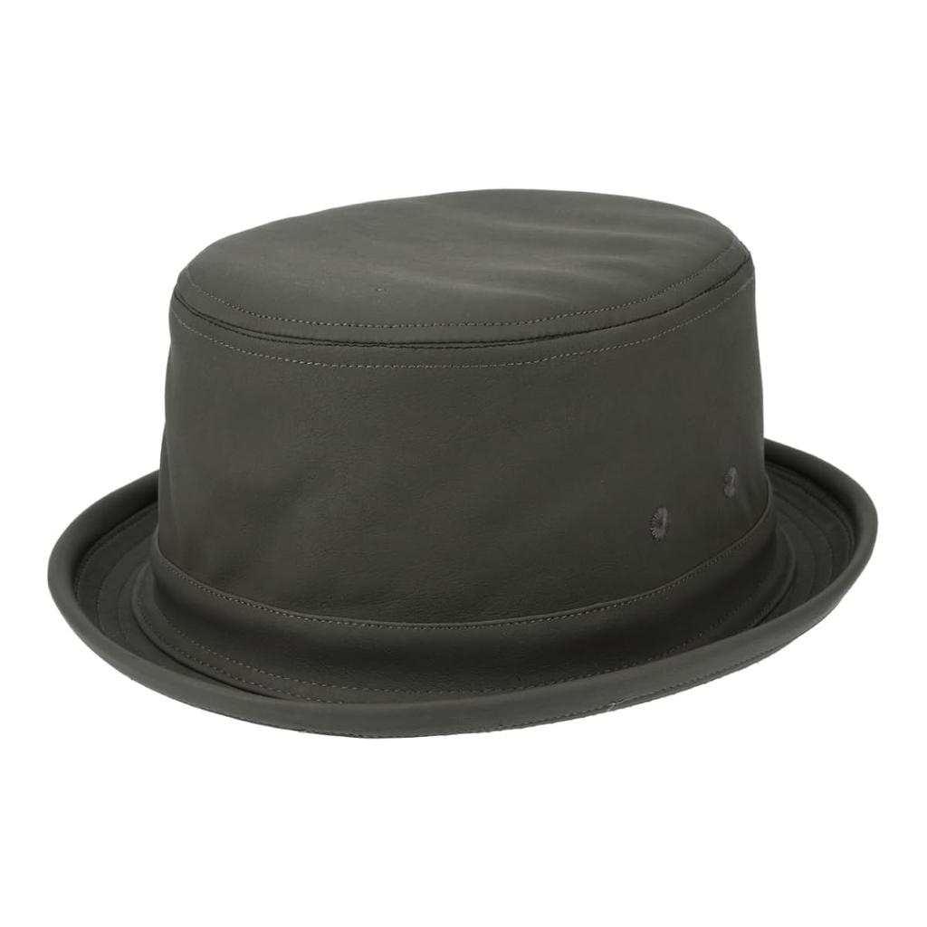 Basic Enchi Fake Leather Porkpie Retro Vintage Style with a Simple Finish and Matte Leather Antibacterial and One Size Fits for Men and Women Hat,