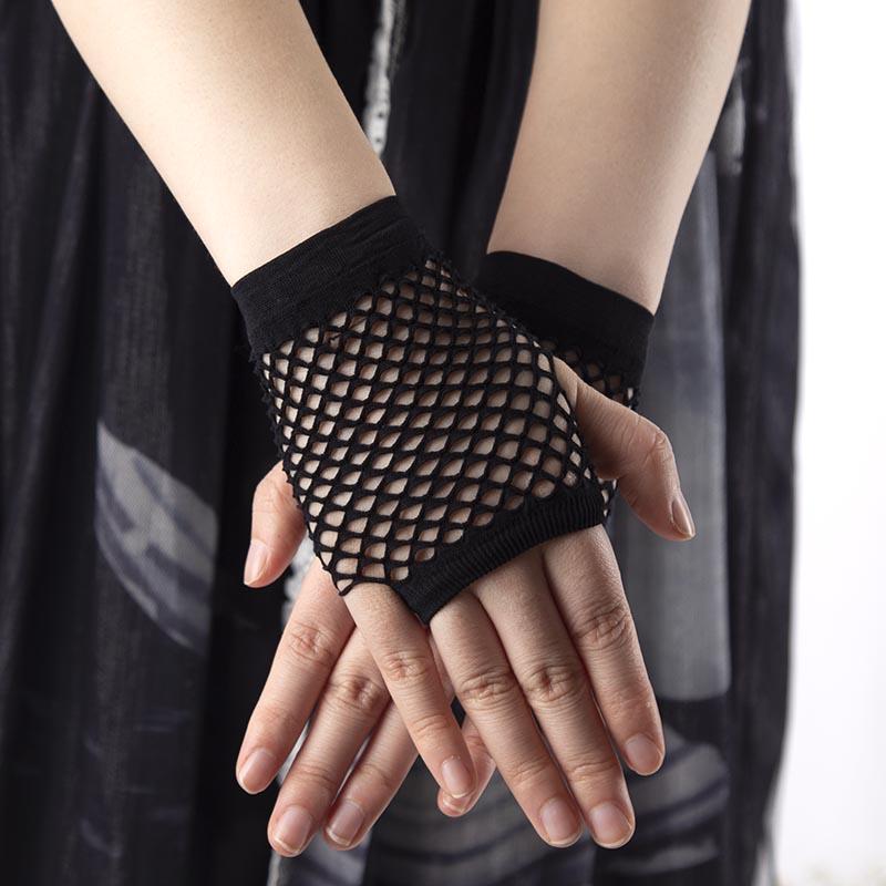 1 Pair Black Punk Gothic Short Fishnet Net Gloves for Women Fingerless Mesh Gloves Rock Night Club Party Sexy Arm Warmer
