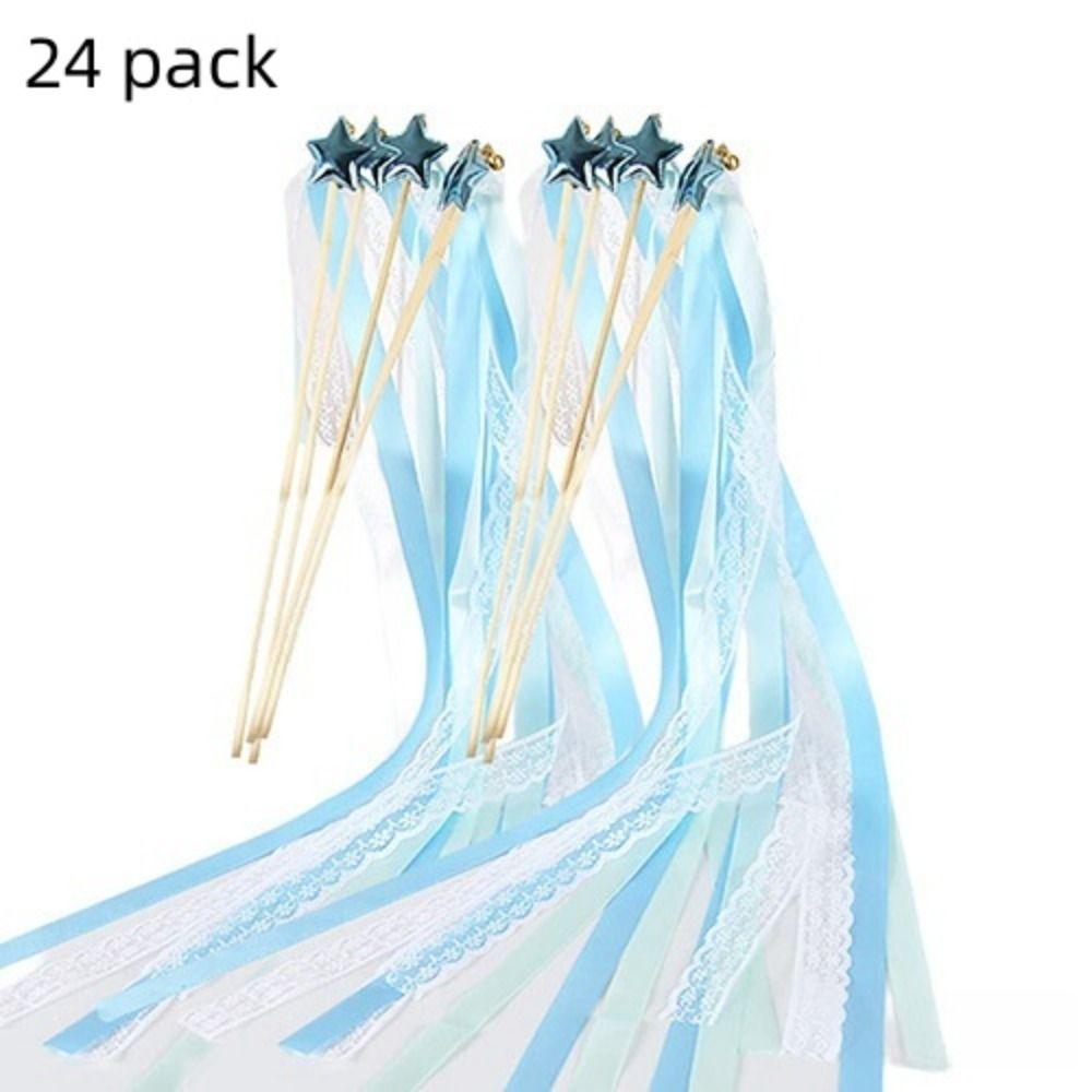 24 Pack with Bells Fairy Wands Lace Ribbon Pentagram Fairy Wand Cute Ribbon Wands Wedding
