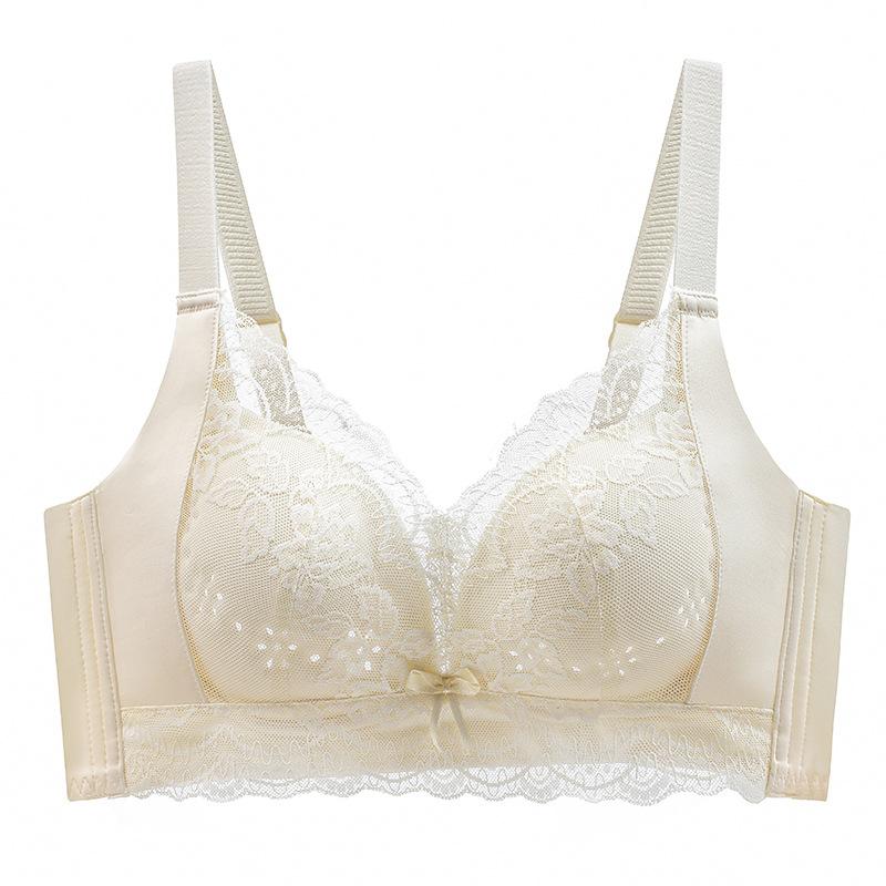 Summer New Lace Bra, Breathable Hole Cup Wireless Minimizer Bra, Sexy Adjustable Side Smoothing Underwear for Large Breasts 34/75BC шампанского