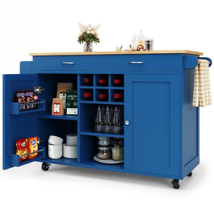 Kitchen Island - MUVOE - 102x45x92 Cm - Blue MDF - Flexible Storage - Contemporary Design