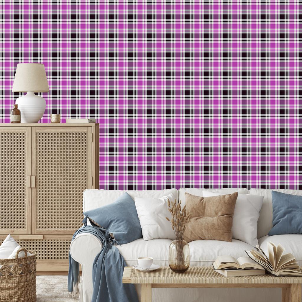 Purple Checkered Wallpaper Purple, Light Gray and Gray 50x1000
