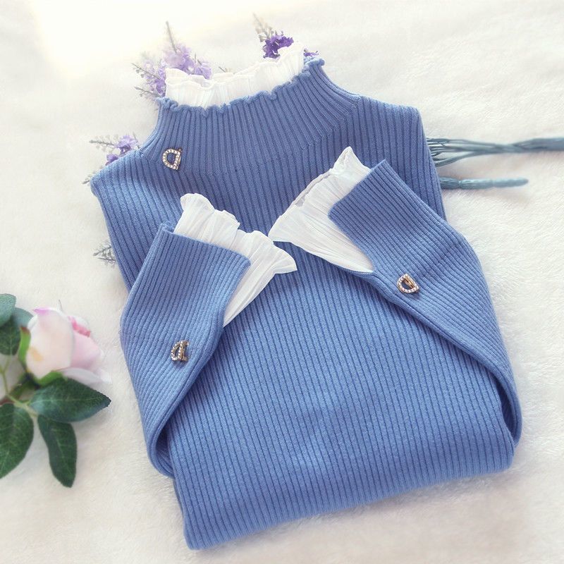 

Водолазка в корейском стиле, женский элегантный розовый свитер, тонкий базовый пуловер, джемпер, теплый фиолетовый пуловер, женский топ, зима M синий