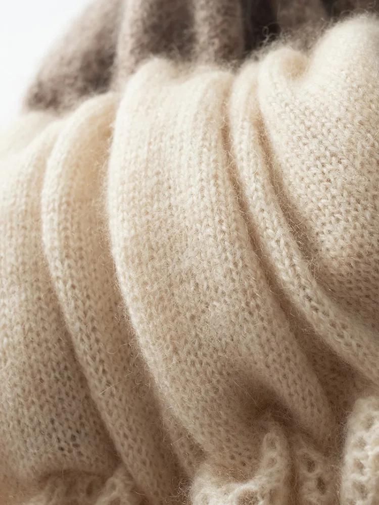 Cashmere Wool Neck Ring Scarf Women Neck Warmer Openwork Small Scarves Shawl Spring Autumn Cowl Soft 35% Cashmere Knit Acc