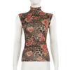 Women's Vintage Floral Print High Neck Sleeveless Spice Girls Street Clashing Colour Niche Pleated Waist Slimming Tank Top