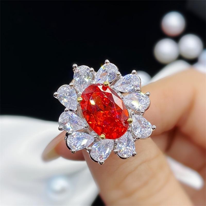BELLA BOX Dazzling Zirconia Women Rings Romantic Flower Shape Orange Stone Engage Wedding Ring Valentines Gift For Lover Fashion Jewelry