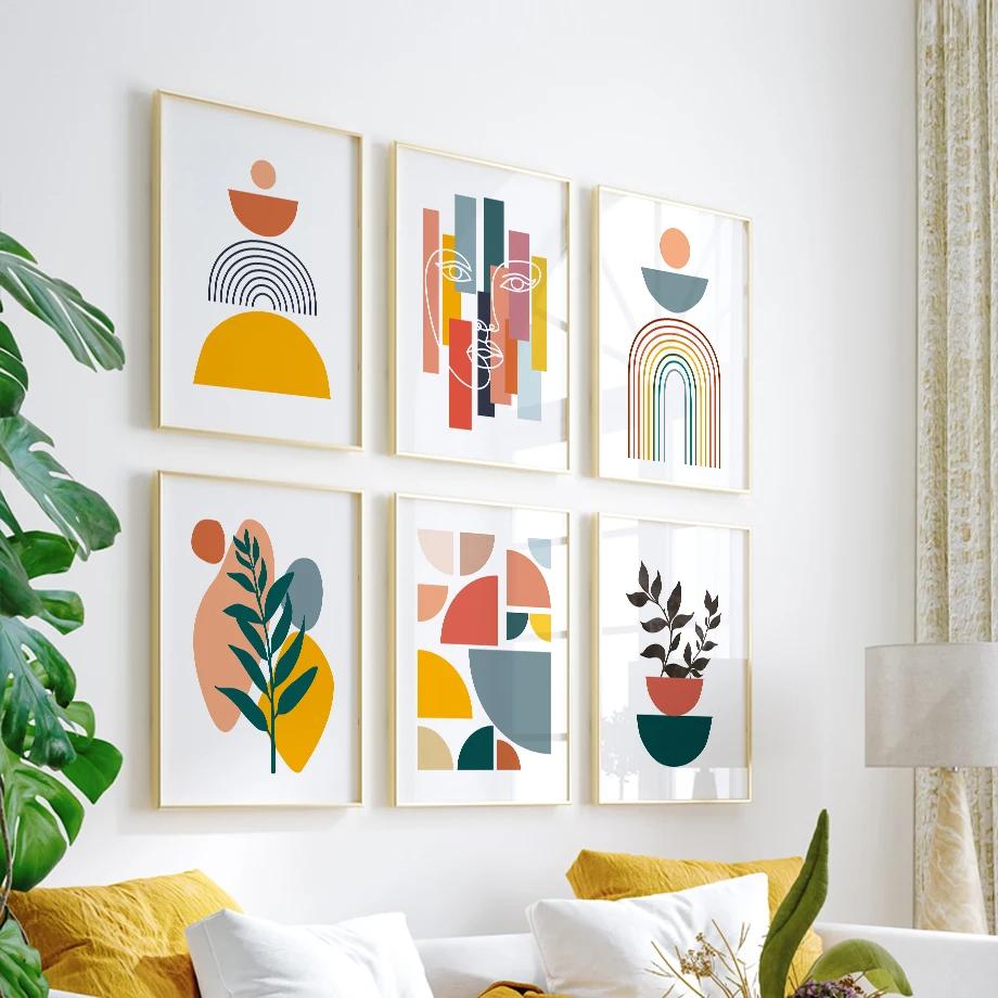 

Современные геометрические настенные принты, абстрактные линии, лицо, лист, радуга, солнце, холст, скандинавский постер, картина для жизни Ro 21x30cm No Framed