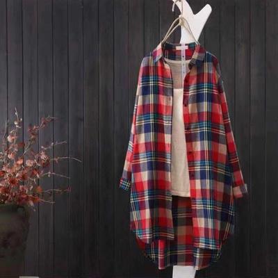 Spring Autumn Medium Length Shirt Checkered Shirt Women's Loose Large Size Long Sleeve Sunscreen Coat Blouses & Shirts