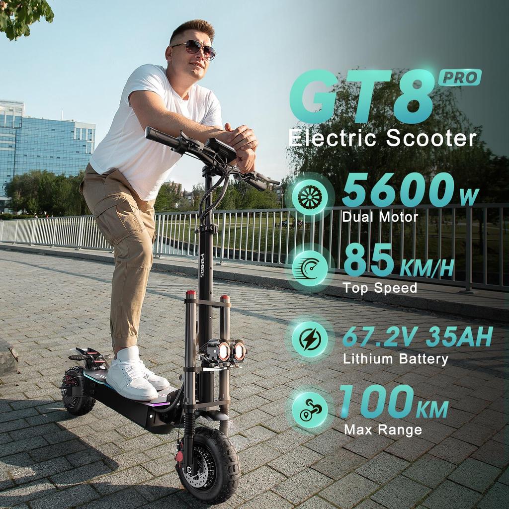 FENGQS GT8 PRO Electric Scooter 11 inch Off-Road Tire 2800W*2 Motor 60V35Ah Battery 85km/h Max Speed 100km Max Range Adult Foldable E-Scooter